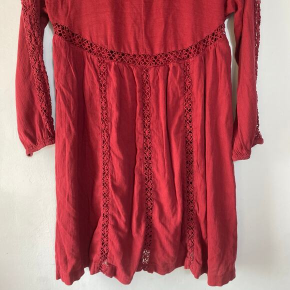American Eagle Maroon XS Babydoll Dress Boho Crochet Y2K Flowy Festival Style - Picture 8 of 9